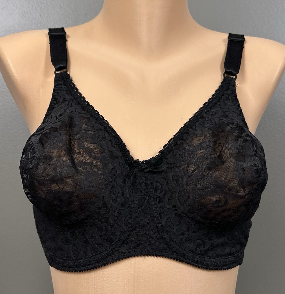 Bali Women's Lace N Smooth Underwire Bra Size 36D Black Lace Unlined 3432